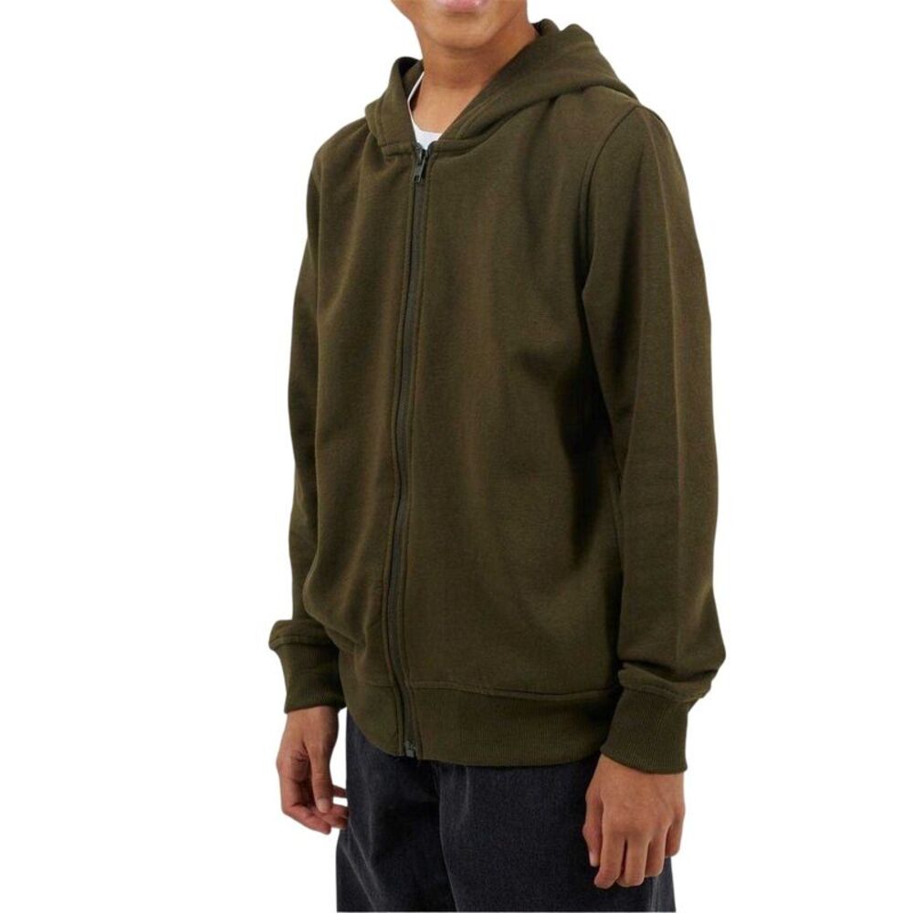 Brave Soul Boys Plain Ribbed Cuff Full Zip Hoodie / Mid Khaki